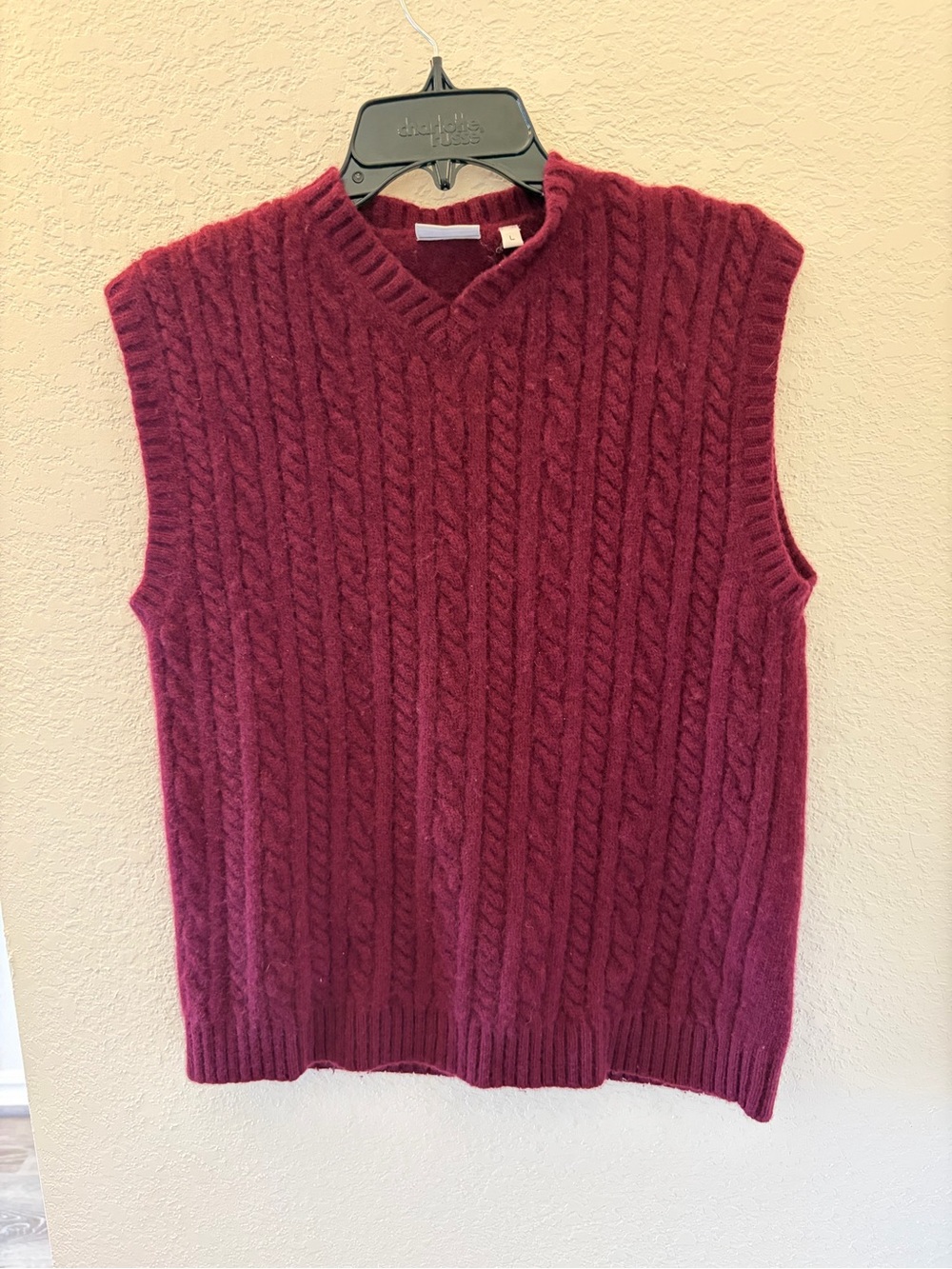 VGT Angelo Litrico V-Neck Sweater Vest - Burgundy Size Large 100% Lambswool